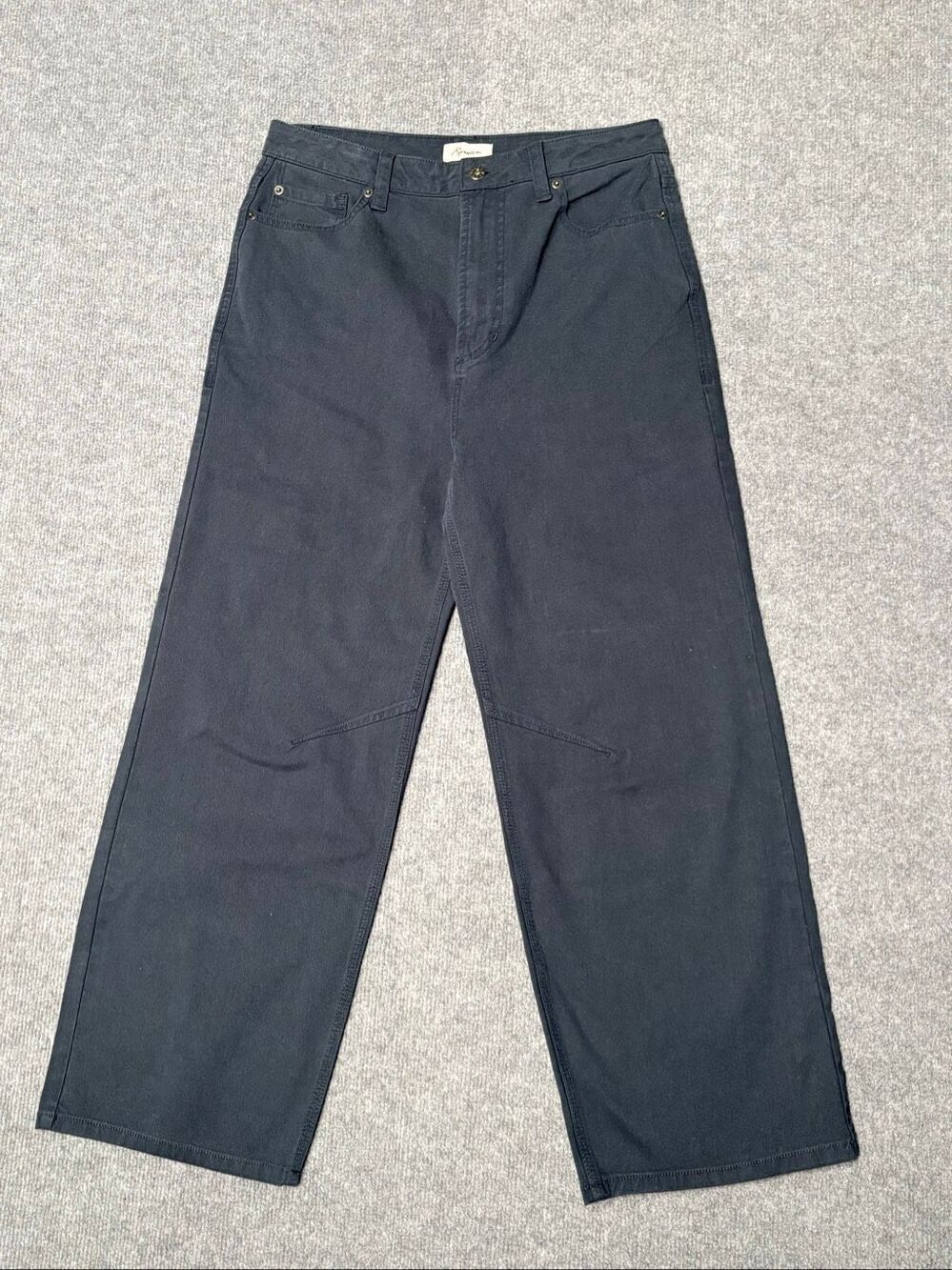 Rowan Wide Leg Cropped Pants Navy Gray Stretch Cotton High Rise Utility Size 31
